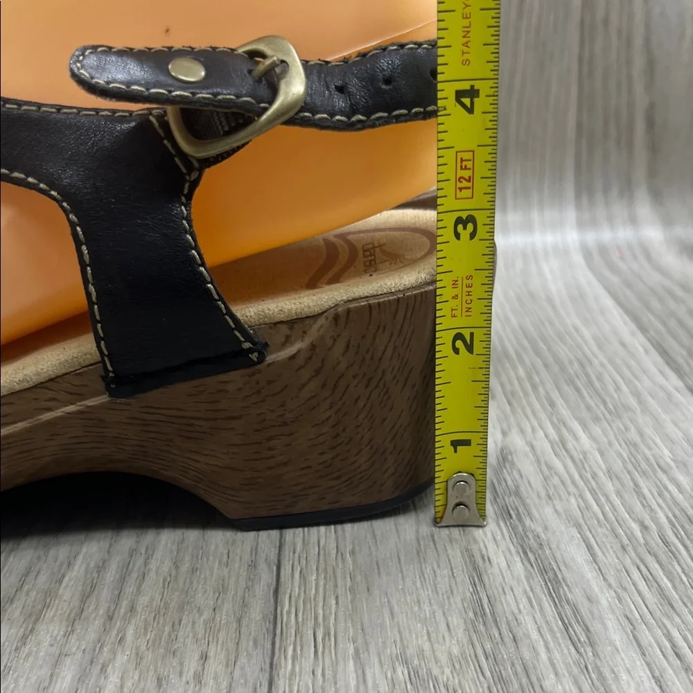 Dansko Black and Tan Wedge Sandals
